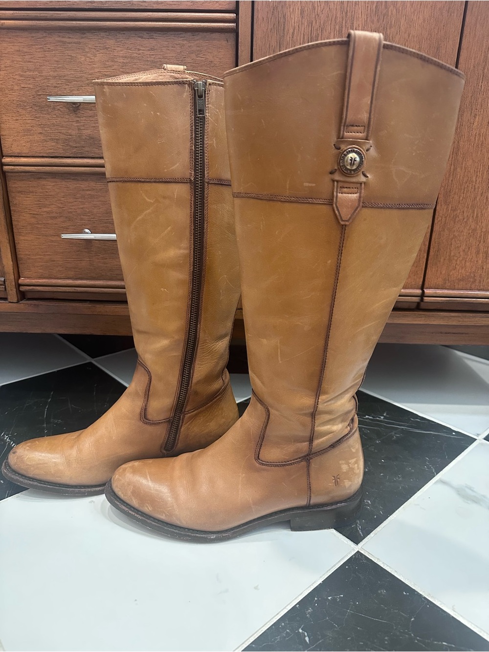 Frye Tall Leather Riding Boots in Tan